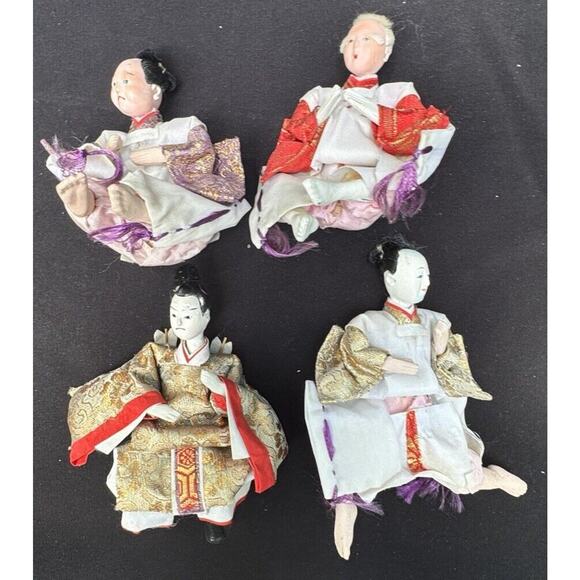 4 Antique Japanese Wood Hina Dolls Samurai Doll Meiji Warrior & More -A88